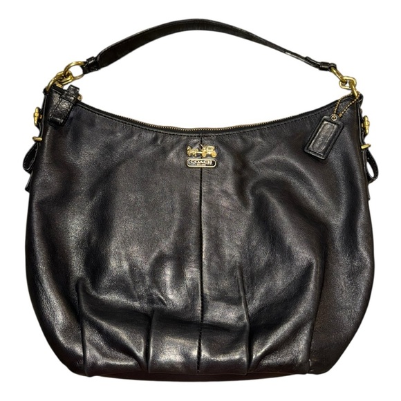 Coach Madison Black Leather Convertible Hobo with Red Satin Lining - Picture 1 of 15